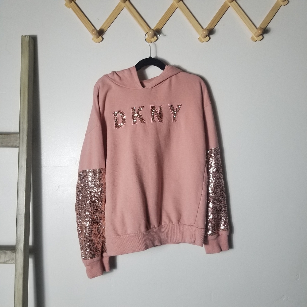 DKNY GIRL'S PINK HOODIE WITH SEQUINS SIZE LARGE